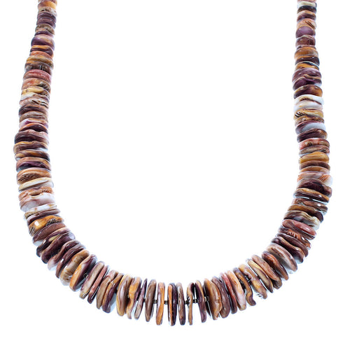 Purple And Orange Oyster Shell Genuine Sterling Silver Navajo Bead Necklace SX104034